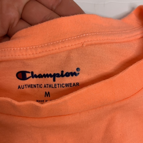 Champion | Salmon Colored Champion Logo Cropped Casual Tee Shirt | The Go To Tee - Picture 6 of 10
